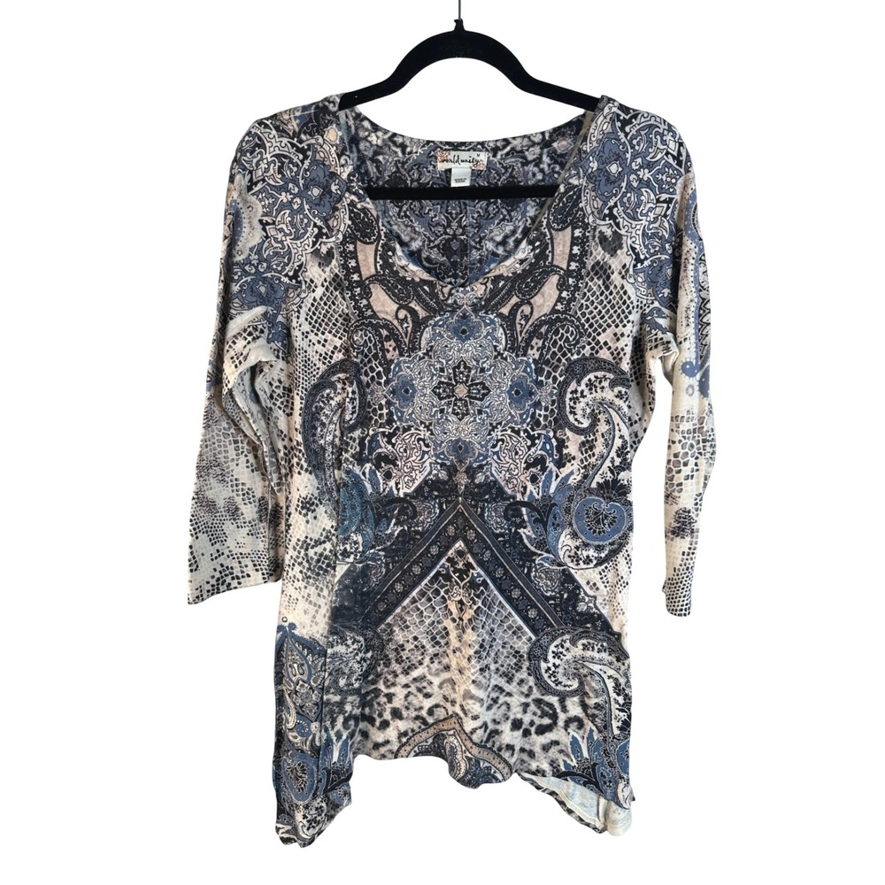 World Unity Y2K 90's Blue Paisley Animal Print Sharkbite Hem Top Size Medium